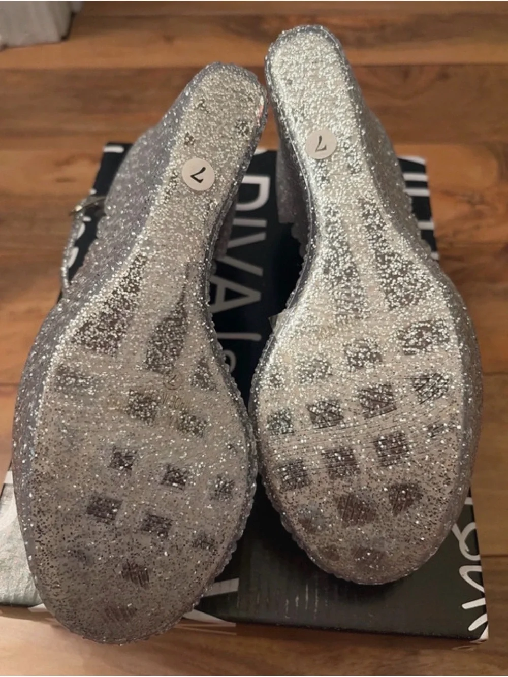 DIVA Lounge Sparkling Silver Glitter Wedge Sandals with Ankle Strap